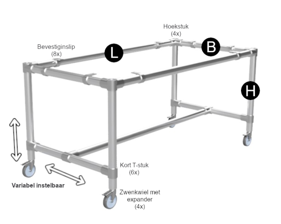 Steigerbuis bartafel onderstel Ø 42,4 mm zwenkwielen Ø 75 mm